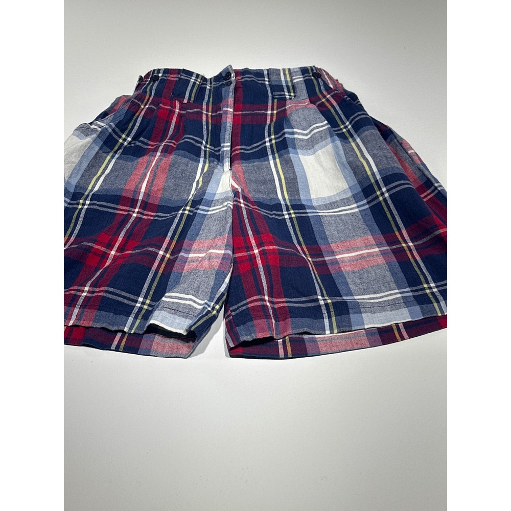 Vintage Class 955 Plaid High Waisted Cotton Shorts Blue Red White Womens Medium